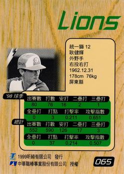 1998 CPBL T-Point Traditional Card Series #065 Chien-Hui Keng Back