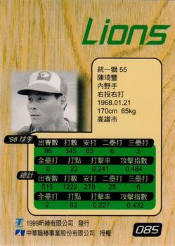 1998 CPBL T-Point Traditional Card Series #085 Chi-Feng Chen Back