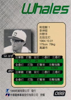 1998 CPBL T-Point Traditional Card Series #088 Kun-Che Li Back