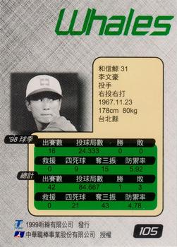 1998 CPBL T-Point Traditional Card Series #105 Wen-Hao Li Back