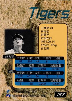 1998 CPBL T-Point Traditional Card Series #137 Yi-Hung Lin Back