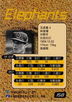 1998 CPBL T-Point Traditional Card Series #158 I-Tseng Lin Back