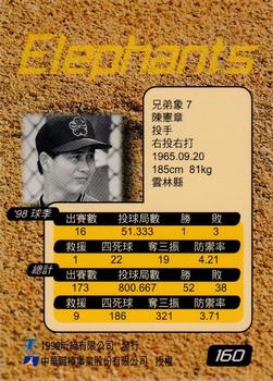 1998 CPBL T-Point Traditional Card Series #160 Hsien-Chang Chen Back