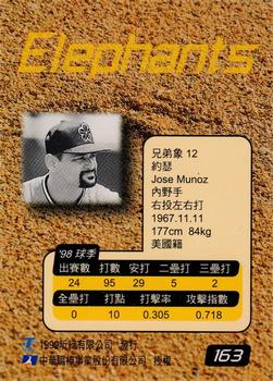 1998 CPBL T-Point Traditional Card Series #163 Jose Munoz Back