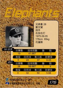 1998 CPBL T-Point Traditional Card Series #176 Wen-Mao Liu Back