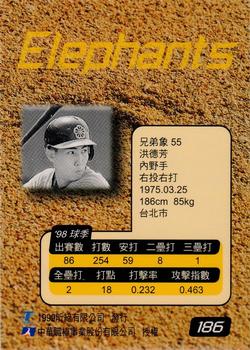 1998 CPBL T-Point Traditional Card Series #186 Te-Fang Hung Back