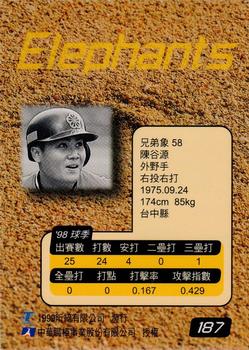 1998 CPBL T-Point Traditional Card Series #187 Ku-Yuan Chen Back