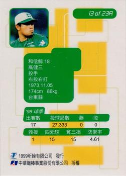 1998 CPBL T-Point Traditional Card Series - Rookies #13R Chieh-San Kao Back