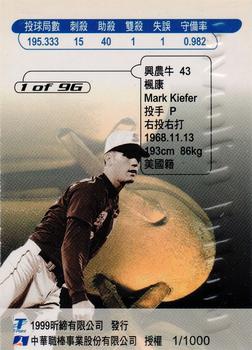 1998 CPBL T-Point Traditional Card Series - Gold Glove #1G Mark Kiefer Back
