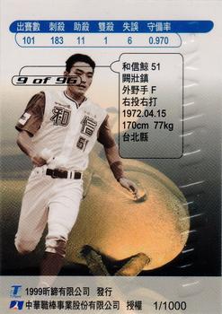 1998 CPBL T-Point Traditional Card Series - Gold Glove #9G Chuang-Chen Chueh Back