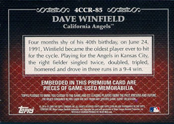 2009 Topps Sterling - Career Chronicles Relics Quad #4CCR-85 Dave Winfield Back