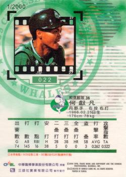 1999 CPBL #022 Hsien-Fan He Back