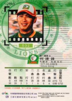 1999 CPBL #032 Chien-Feng Ke Back