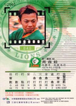 1999 CPBL #040 Sen-Yi Chou Back