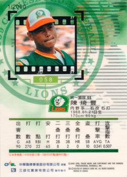 1999 CPBL #058 Chi-Feng Chen Back