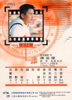 1999 CPBL #070 Chun-Chieh Chen Back