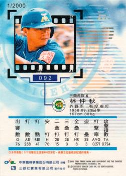 1999 CPBL #092 Chung-Chiu Lin Back