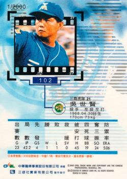 1999 CPBL #102 Shih-Hsien Wu Back