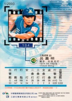 1999 CPBL #104 Chia-Ming Lu Back