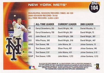 2010 Topps #104 Mets Franchise History Back