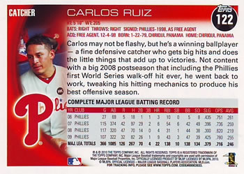 2010 Topps #122 Carlos Ruiz Back