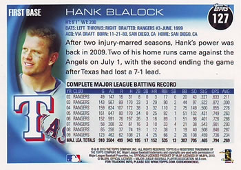 2010 Topps #127 Hank Blalock Back