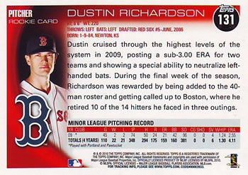 2010 Topps #131 Dustin Richardson Back
