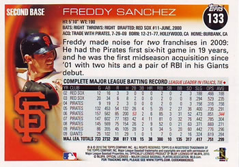 2010 Topps #133 Freddy Sanchez Back