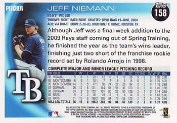2010 Topps #158 Jeff Niemann Back