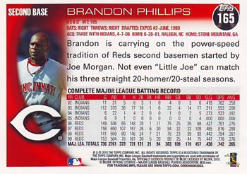 2010 Topps #165 Brandon Phillips Back