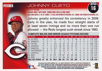 2010 Topps #16 Johnny Cueto Back