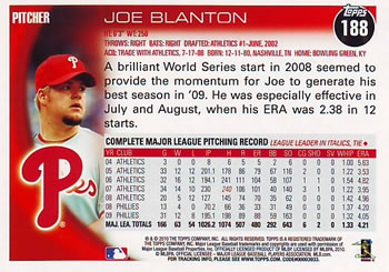 2010 Topps #188 Joe Blanton Back