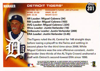 2010 Topps #201 Detroit Tigers Back
