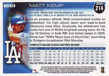 2010 Topps #214 Matt Kemp Back