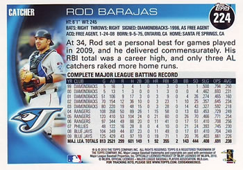 2010 Topps #224 Rod Barajas Back