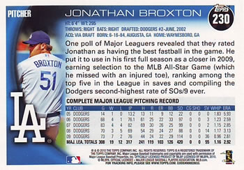 2010 Topps #230 Jonathan Broxton Back