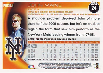 2010 Topps #24 John Maine Back