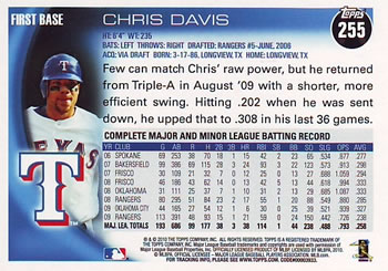 2010 Topps #255 Chris Davis Back