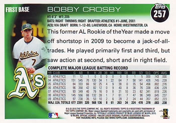 2010 Topps #257 Bobby Crosby Back