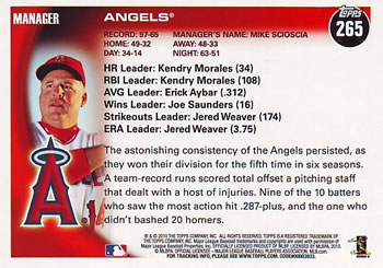 2010 Topps #265 Los Angeles Angels Back