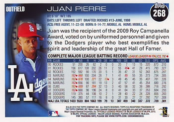 2010 Topps #268 Juan Pierre Back