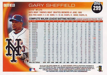 2010 Topps #299 Gary Sheffield Back