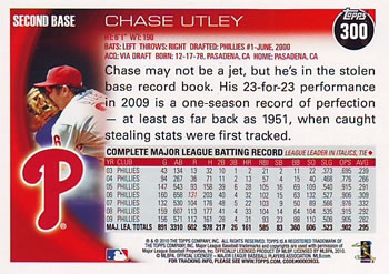 2010 Topps #300 Chase Utley Back