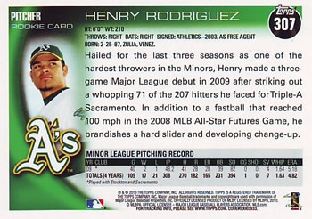 2010 Topps #307 Henry Rodriguez Back