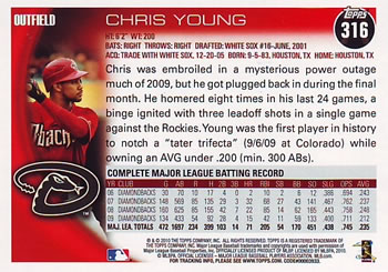 2010 Topps #316 Chris Young Back