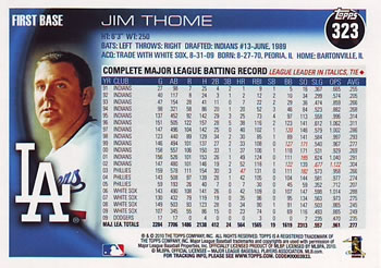 2010 Topps #323 Jim Thome Back