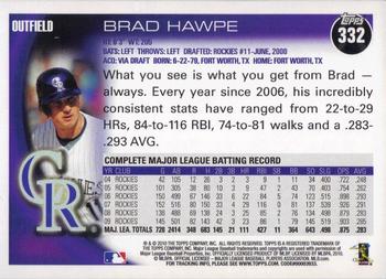 2010 Topps #332 Brad Hawpe Back