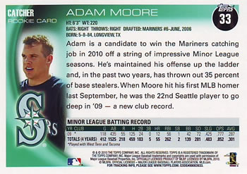 2010 Topps #33 Adam Moore Back