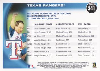 2010 Topps #341 Rangers Franchise History Back
