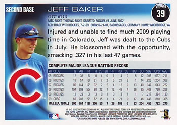 2010 Topps #39 Jeff Baker Back